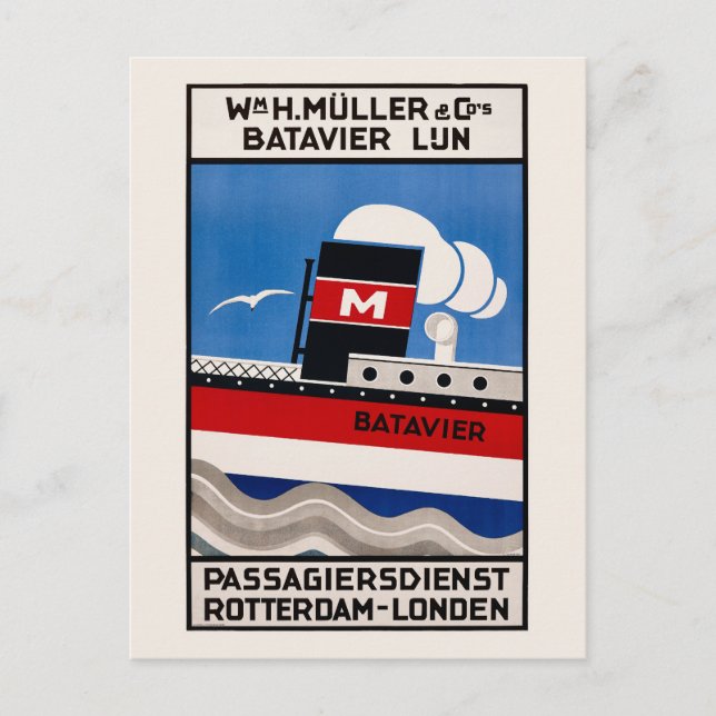 H. Muller Batavier Lijn Vintage Poster 1929 Postkarte (Vorderseite)