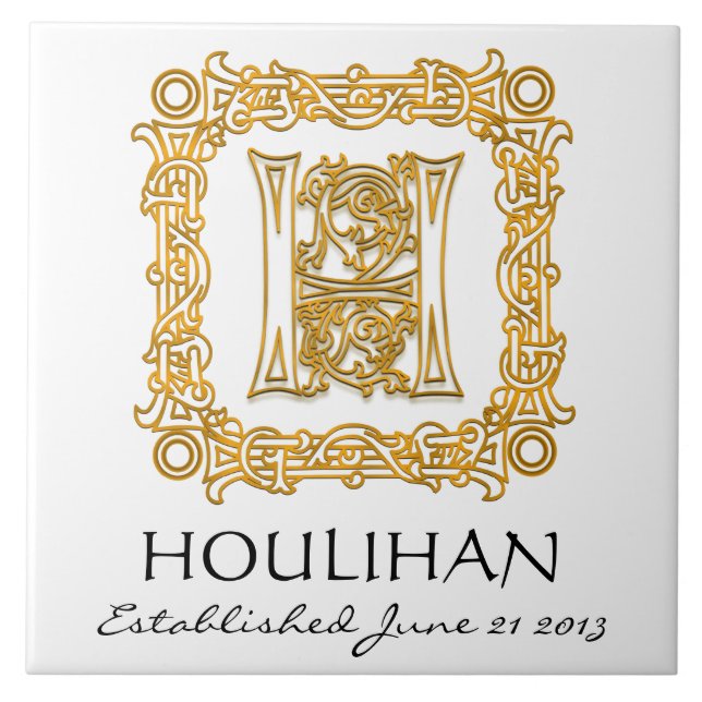 "H" Nachname Hochzeitstag Monogram Tile Fliese (Vorderseite)