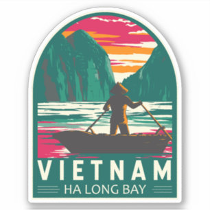 Ha Long Bay Vietnam Boat Vendor Travel Art Vintag Aufkleber