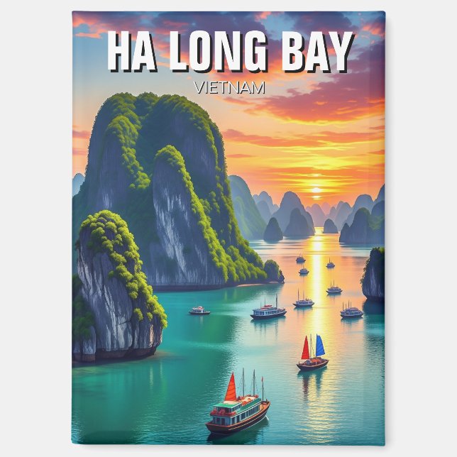 Ha Long Bay Vietnam Sunset Magnet (Vorderseite)