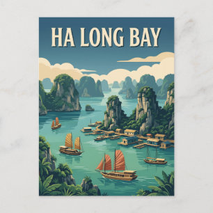 Ha-Long-Bucht Vietnam Kalksteininseln Retro-Plakat Postkarte
