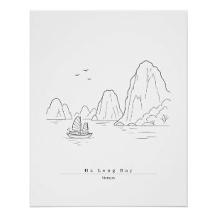 Ha Long Bucht Vietnam Minimalistische Linienkunst Poster