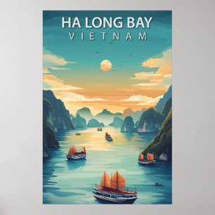 Ha Long Bucht Vietnam Retro Südostasien Küste Poster