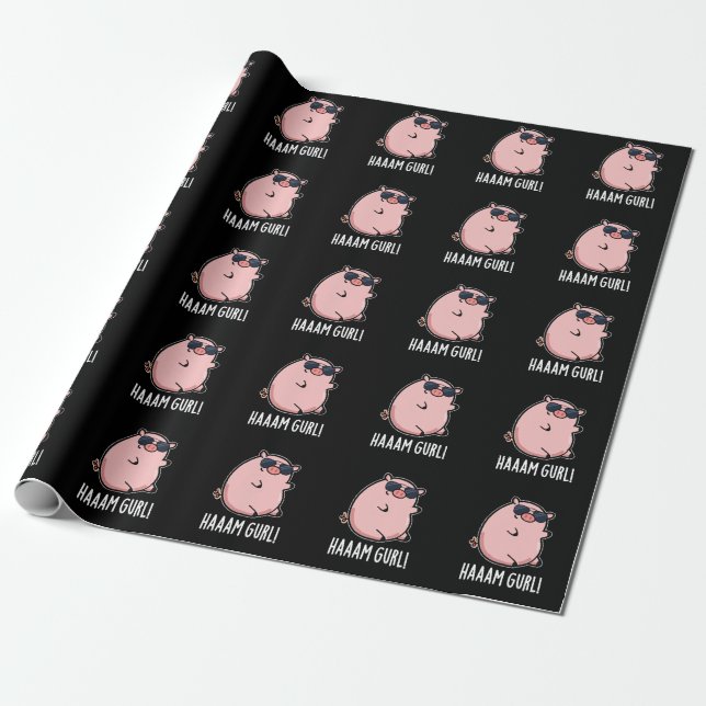 Haaam Gurl Funny Pig Pun Dark BG Geschenkpapier (Ungerollt)