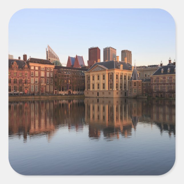Haager Skyline in den Niederlanden Quadratischer Aufkleber (Vorderseite)