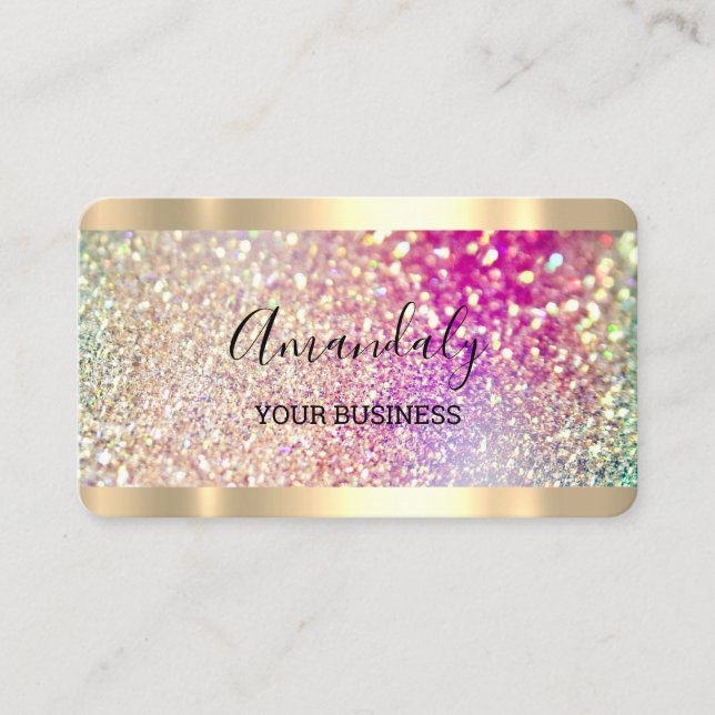 Haair Nails Makeup Stylist Gold Holograph Glitzer Visitenkarte (Vorderseite)