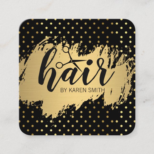 HAAR / Gold gebürstet / Polka-Punkte Quadratische Visitenkarte (Vorderseite)