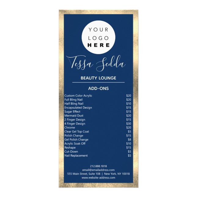 Haar Makeup Nägel Manicure Pedicure Gold Blue Navy Werbekarte (Hinten)