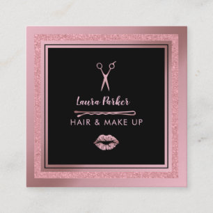 Haar Makeup Stylist Rose Gold Imitate Schwarzer Gl Quadratische Visitenkarte