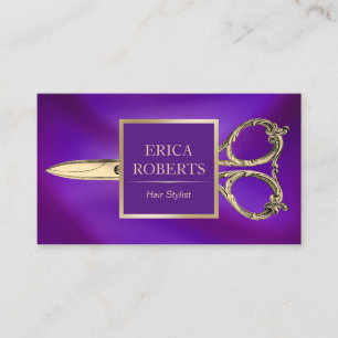 Haar-Salon-Antike Scissor modernes Lila u. Gold Visitenkarte