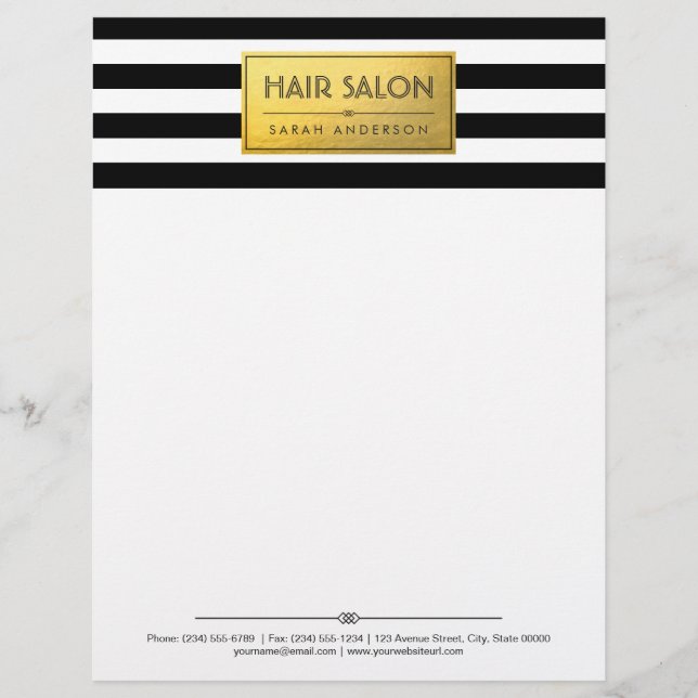 HAAR-SALON - nobler Goldaufkleber-Schwarz-weiße Briefkopf (Vorderseite)