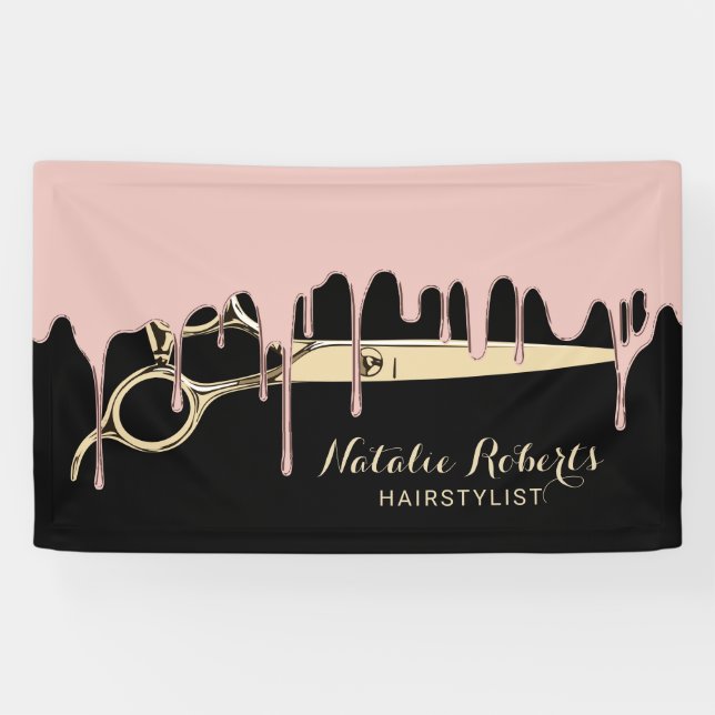 Haar-Salon-Rosen-Goldbratenfett-Gold Scissor Banner (Horizontal)
