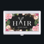 Haar-Schnitt-Typografie-Logo-Girly Blumendekor Visitenkarten Etui<br><div class="desc">================= ÜBER DIESES ENTWURF ================= Haar-Schnitt-Typografie-Logo-Girly Blumendekor-Visitenkarte-Halter. (1) kann alle Textart, Farben, Größen geändert werden, um Ihren Bedarf zu passen. (2) wenn Sie irgendwelche Kundenbezogenheits- oder Zusammenbringeneinzelteile benötigen, treten Sie mit mir bitte in Verbindung. (3) können Sie zusammenpassende Produkte (z.B. Geschäfts-Karte, Verabredungs-Karte, Flyer, Gestell-Karte, Briefpapier und mehr) über diese Verbindung...</div>