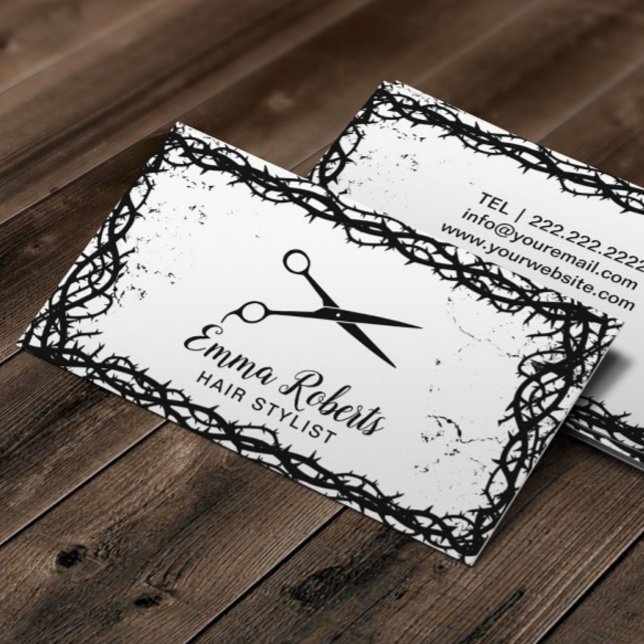 Haar Stylist Black Scissor Gothic Thorn Gerahmt Visitenkarte (Von Creator hochgeladen)