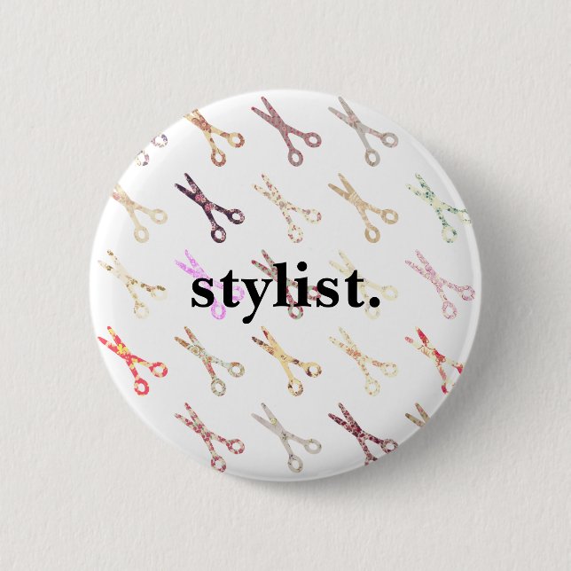 Haar-Stylist-Blume der girly mit Blumenscheren Button (Vorderseite)
