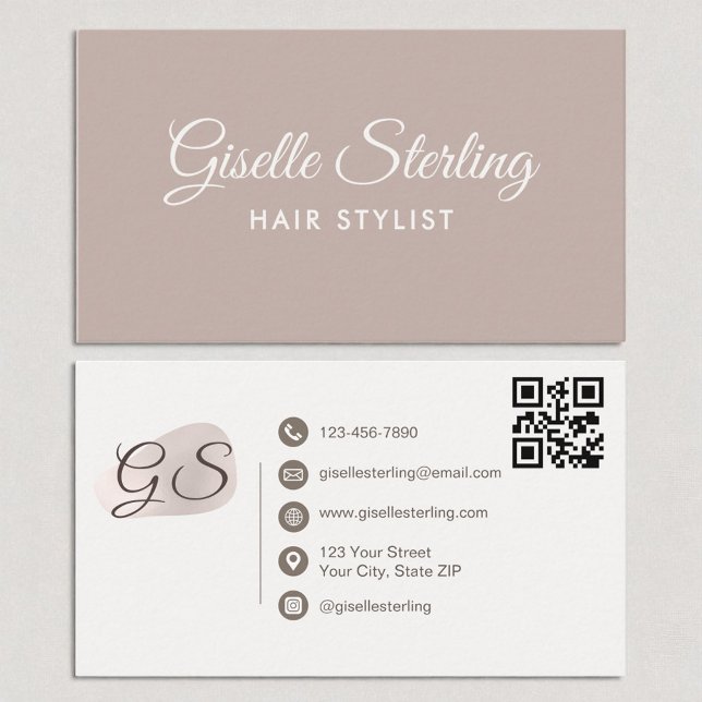 Haar Stylist Blush Mauve Moderne Elegante QR Code Visitenkarte (Von Creator hochgeladen)