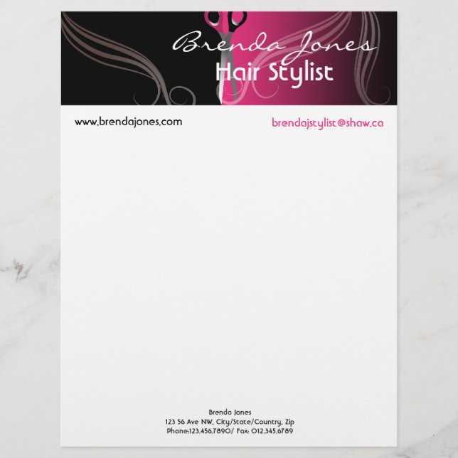 Haar-Stylist-Buchstabekopf Briefbogen (Vorderseite)