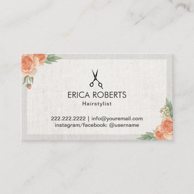 Haar-Stylist-elegante Blumenverabredung Terminkarte (Vorderseite)