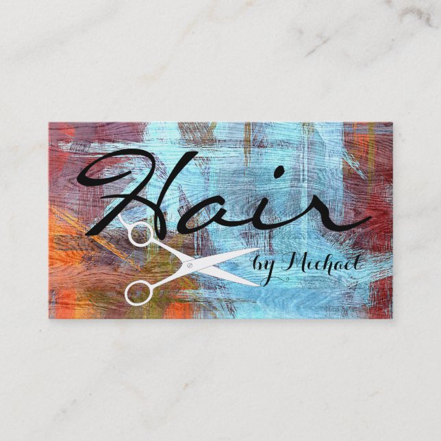 Haar-Stylist-eleganter bunter moderner hölzerner Visitenkarte (Vorderseite)