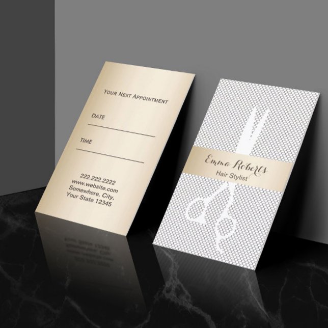 Haar Stylist Ernennung Einfache Spitze Gold Streif Terminkarte (Von Creator hochgeladen)