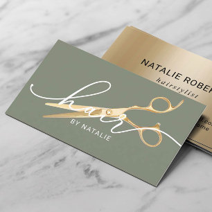 Haar Stylist Gold Schere Sage Green Beauty Salon Visitenkarte