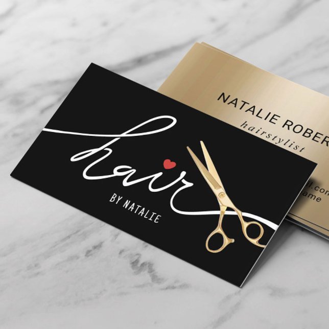 Haar Stylist Gold Schere Schönheitssalon Schwarz G Visitenkarte (Von Creator hochgeladen)