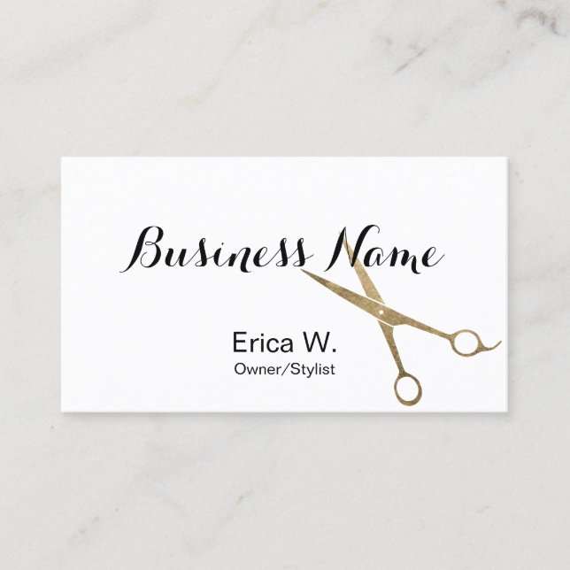 Haar-Stylist-Gold Scissor elegantes Visitenkarte (Vorderseite)