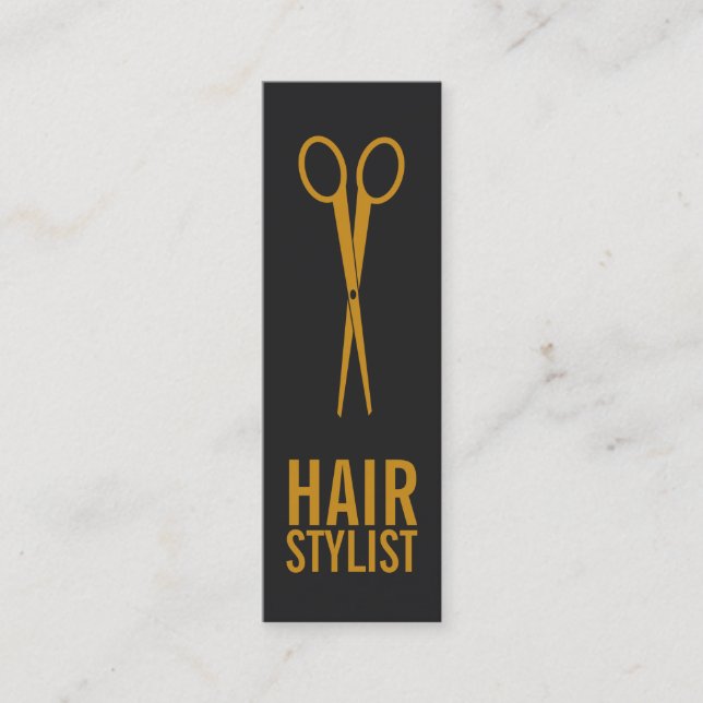 Haar-Stylist - Gold Scissors mit grauem Mini Visitenkarte (Vorderseite)