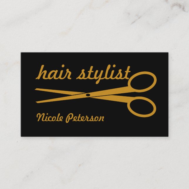 Haar-Stylist - Gold Scissors mit schwarzem Visitenkarte (Vorderseite)