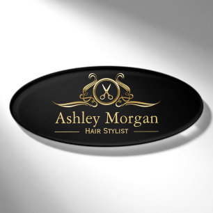 Haar-Stylist-Haar-Schnitt-Luxusgold Scissors Logo Namenschild