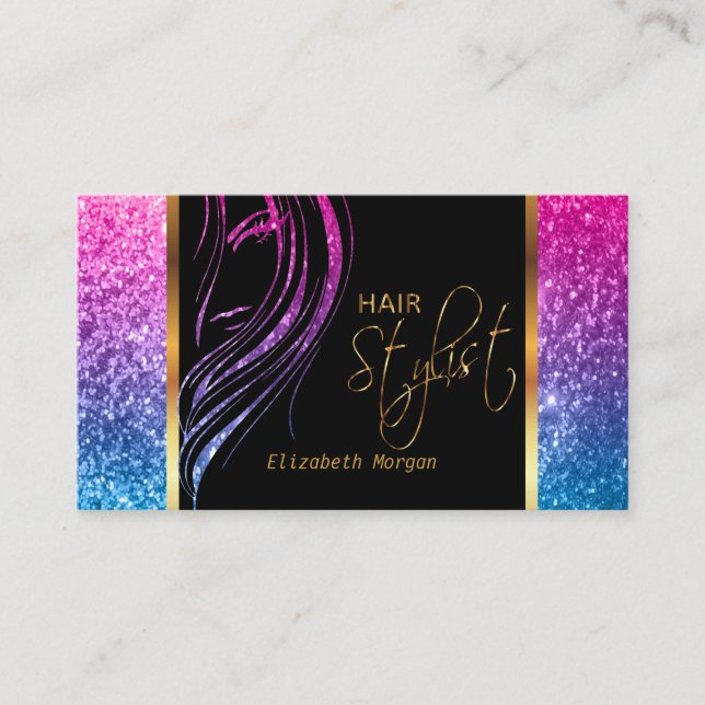 Haar-Stylist in einem Girly bunten Glitzer ⭐⭐⭐⭐⭐ Visitenkarte (Vorderseite)