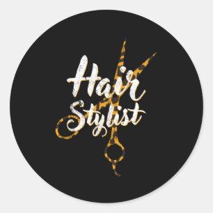 Haar Stylist Leopard Schere Friseurstylle Runder Aufkleber