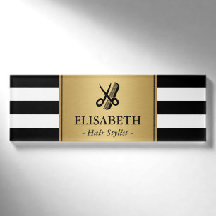 Haar-Stylist-Logo-nobles GoldSchwarz-weiße Namenschild