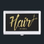 Haar-Stylist-moderner Goldskript-Salon elegant Visitenkarten Dose<br><div class="desc">Haar-Stylist-moderner Goldskript-Salon-eleganter Geschäfts-Kartenhalter.</div>