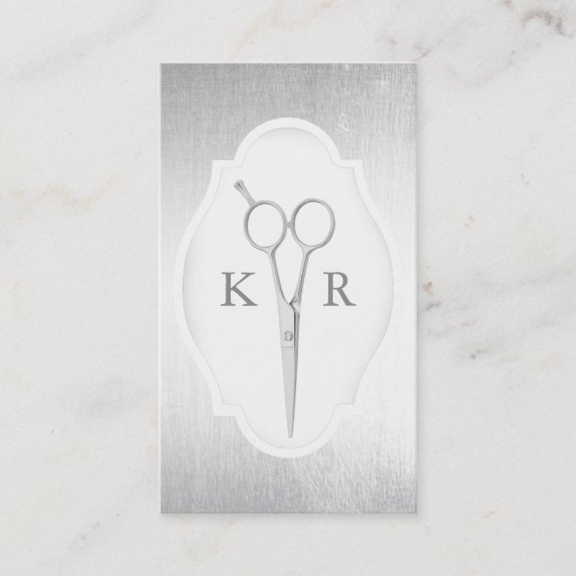 Haar-Stylist-modernes Silber Scissor Visitenkarte (Vorderseite)