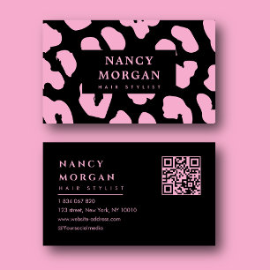 Haar Stylist Pink Leopard Print QR Code Visitenkarte