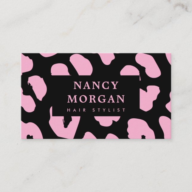 Haar Stylist Pink Leopard Print QR Code Visitenkarte (Vorderseite)