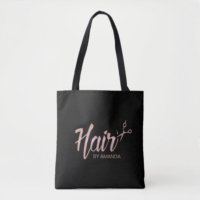 Haar-Stylist-Rosen-Goldskript-Haar-Salon-Schwarzes Tasche (Vorderseite)