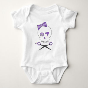 Haar-Stylist-Schädel u. Scissor die lila Baby Strampler