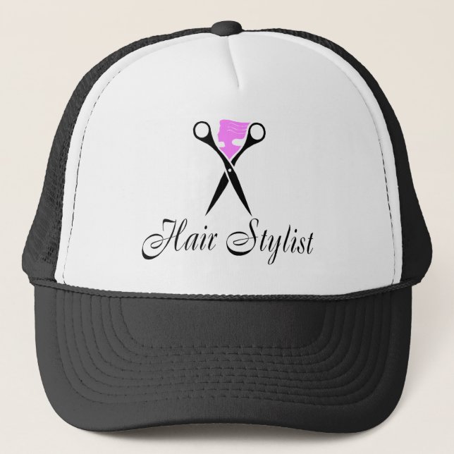 Haar-Stylist (Scheren/Rosa) Truckerkappe (Vorderseite)