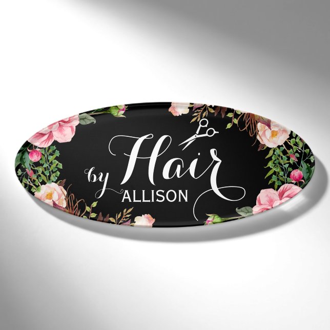 Haar-Stylist-Schönheits-Salon-schönes Blumen herum Namenschild (Vorderseite)