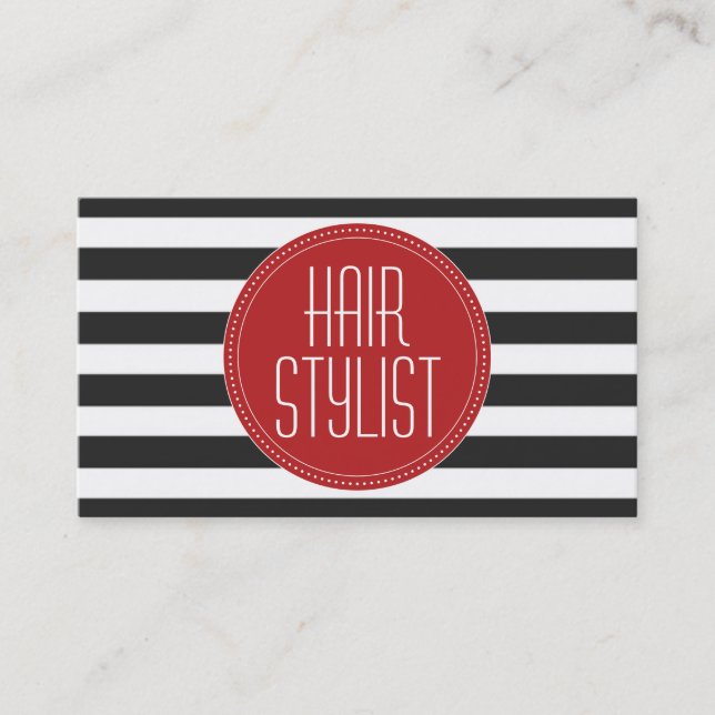 Haar-Stylist-Schwarzweiss-Streifen-Geschäfts-Karte Visitenkarte (Vorderseite)