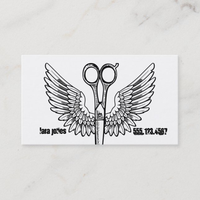 Haar-Stylist scissors Flügeltätowierung retro Visitenkarte (Vorderseite)