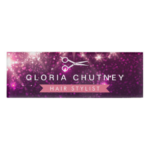 Haar-Stylist Scissors rosa lila Glitzer Namenschild