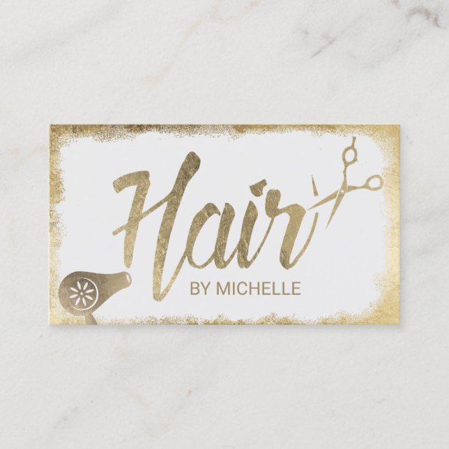 Haar-Stylist-Typografie-Goldgrunge-Rahmen-Salon Visitenkarte (Vorderseite)