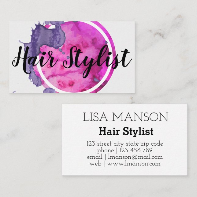 Haar-Stylist Watercolor Visitenkarte (Vorne/Hinten)