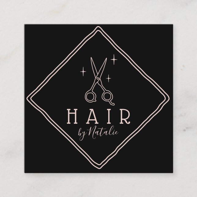 Haar Stylist Zeichnend Schere Logo Minimalistisch Quadratische Visitenkarte (Vorderseite)