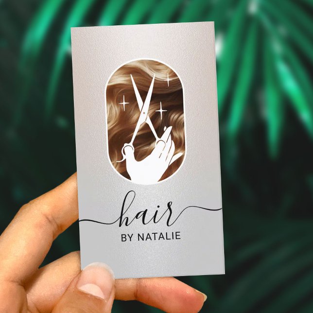 Haar Stylistische Schere Logo Moderner Silbersalon Visitenkarte (Von Creator hochgeladen)