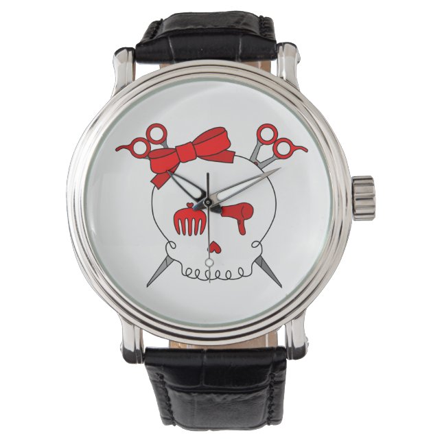 Haaraccessoires Schädel (Schere rote Kreuze) Armbanduhr (Vorderseite)