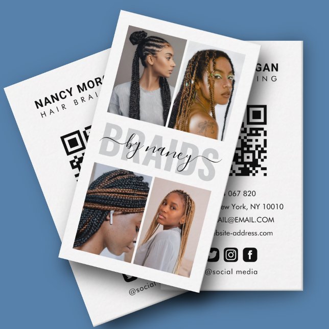 Haare Braiding Kalligrafie Script Foto Collage Visitenkarte (Von Creator hochgeladen)